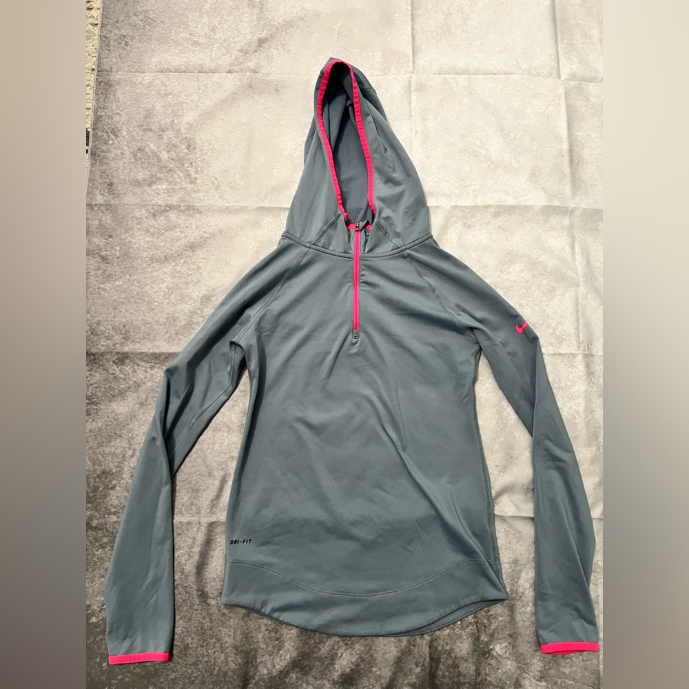Nike Gray Hooded Swim Top with Pink Accents